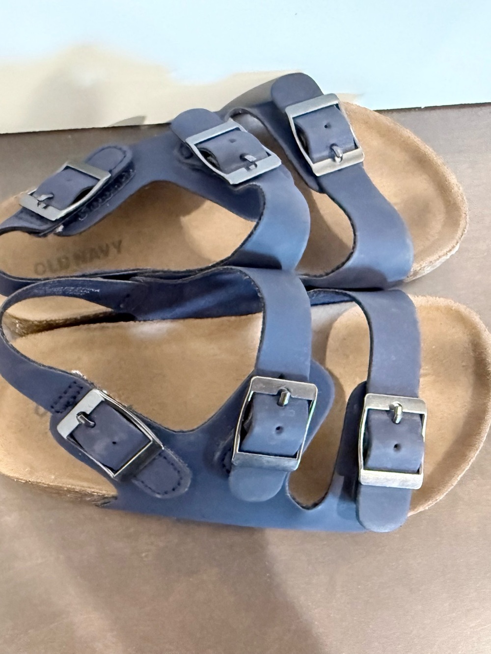 Old Navy Boys Navy Triple Buckle Sandals Size 8C | Cork Footbed Summer Shoes - Picture 4 of 5